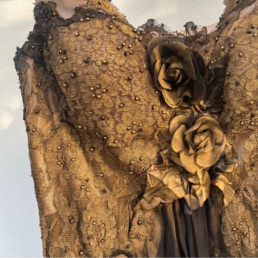 Jovani 100% Silk Gold & Black Ombré Beaded Dress Size Extra Large XL - Picture 5 of 13